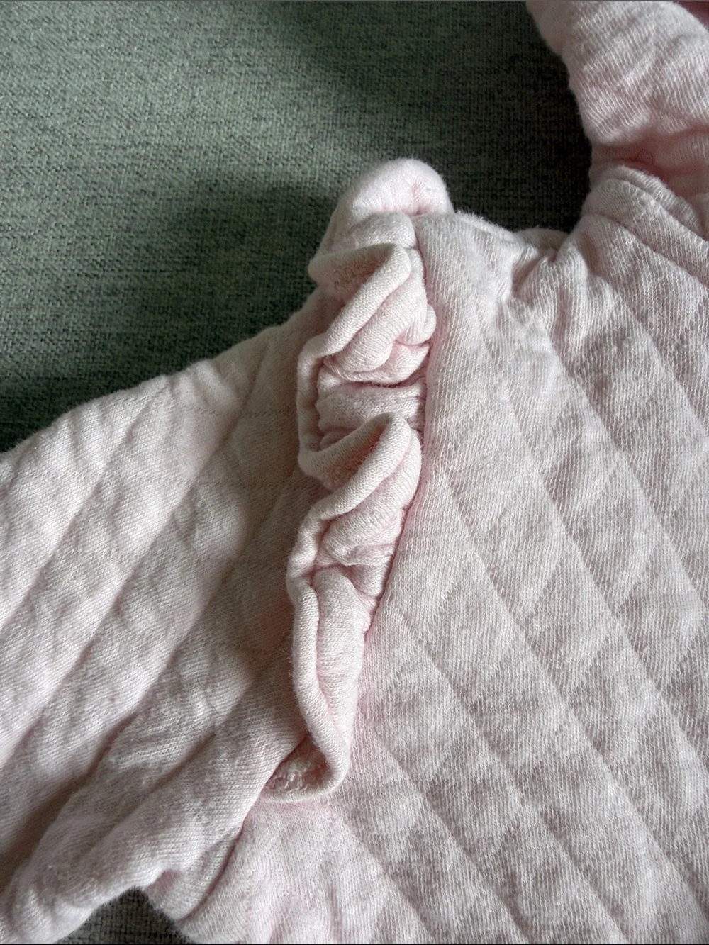 Baby Pink Quilted Hoodie with Ruffle Shoulders